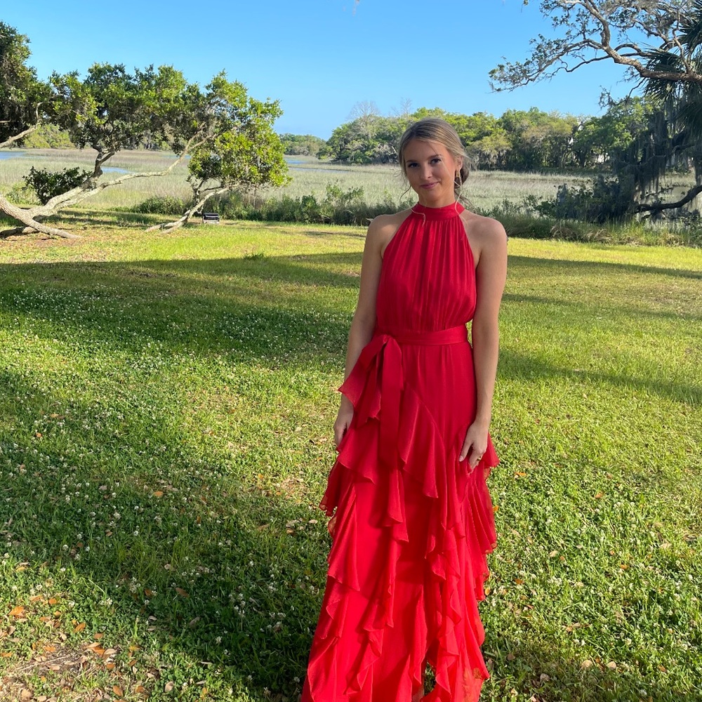 Red Gown Alice + Olivia Emelia Halter Neck